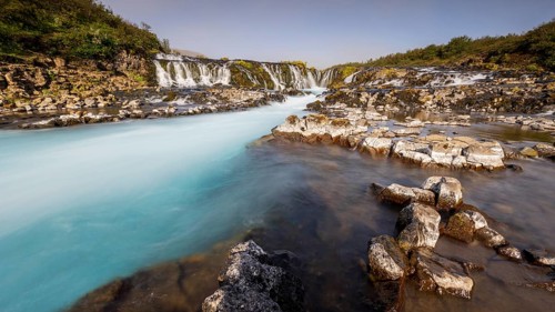 Bruarfoss waterfall in summer