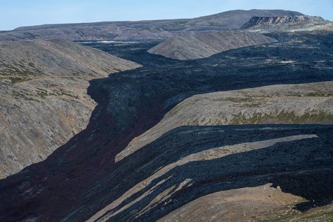 Fagradalsfjall volcano and cooled lava