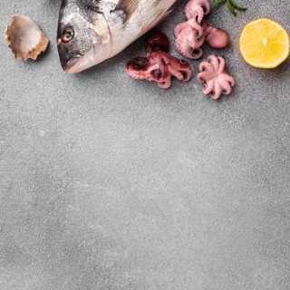 Top view fresh seafood mix table