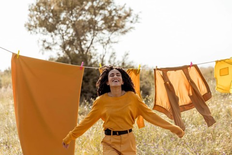 Woman nature with clothesline