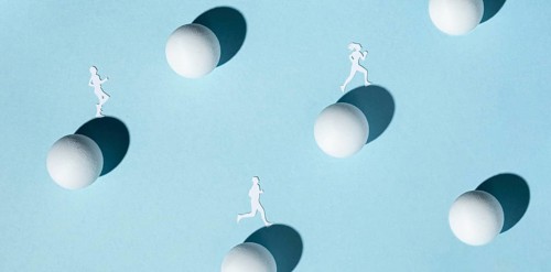 Top view paper athletes with ping pong balls