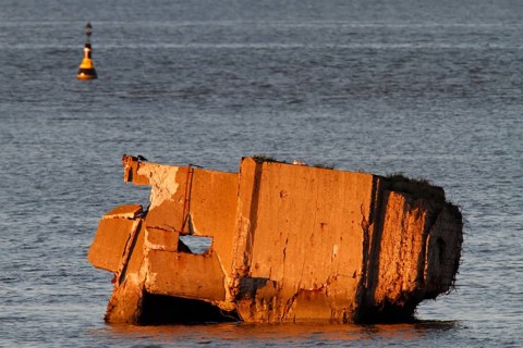 Remains of a World War II bunker on the island of Minsener Oog