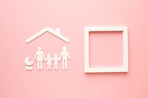 Top view paper cut family with frame