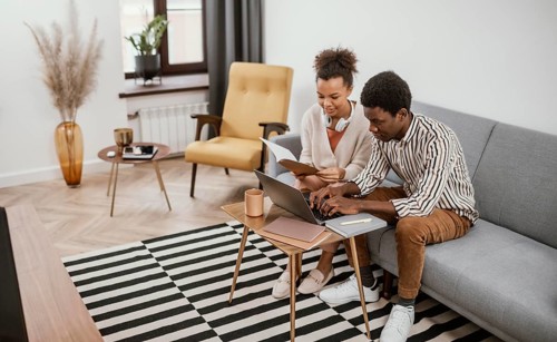 African american people working from modern place