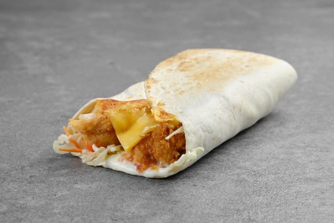 Flatbread stuffed with hake fillet in breading