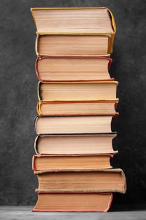 Front view stack different books