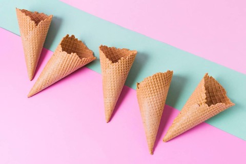 Top view ice cream cones table