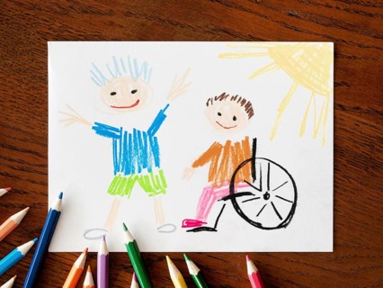 Disabled child friend top view