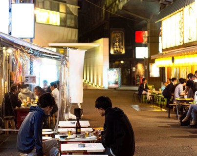 People enjoying traditional japanese food