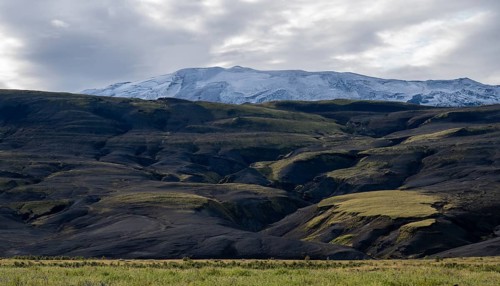 Landscape around snow-covered volcano Hekla