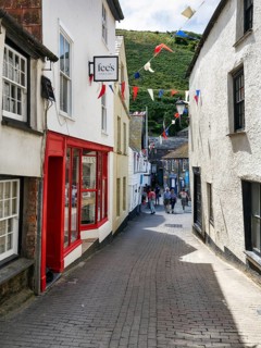 Pedestrians in a narrow alley