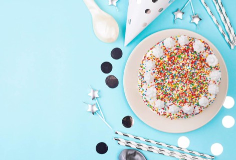 Top view birthday cake with copy space