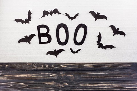Boo word black bats wall
