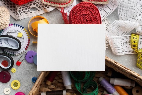 Empty white card haberdashery colourful accessories