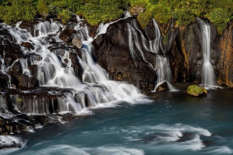 Hraunfossar Waterfalls with Hvita River