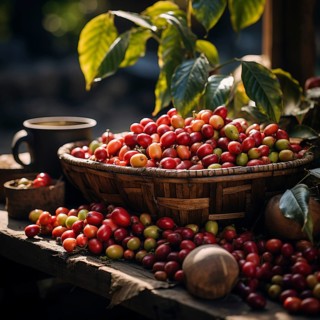 Coffee beans fresh and roasted Coffee beans on a plantation