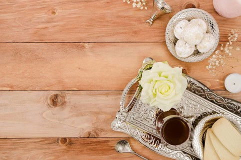 Arabic pastries wooden background