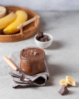 High angle chocolate banana pudding