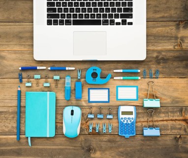 Top view laptop supplies