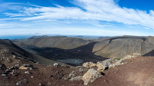 Fagradalsfjall volcano and cooled lava
