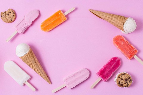 Frame homemade popsicle ice cream with copy space