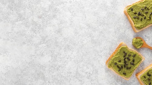Flat lay avocado toast with seeds copy space