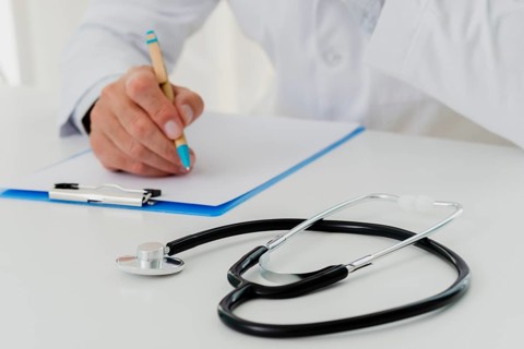 Stethoscope desk defocused