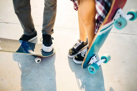 Modern skaters legs with skateboards