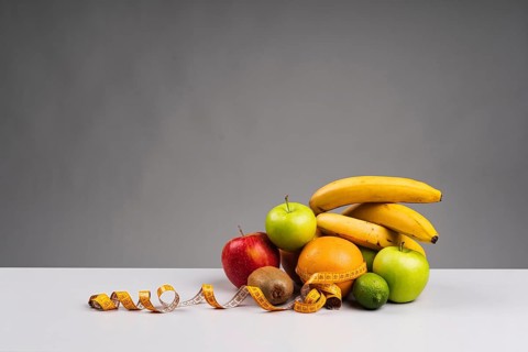 Healthy fruit assortment with copy space