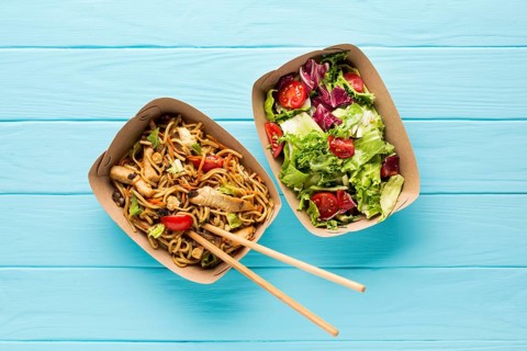 Top view fast food salad asian dish