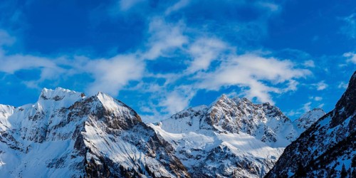 Mountain panorama in winter from Untere Lugenalpe