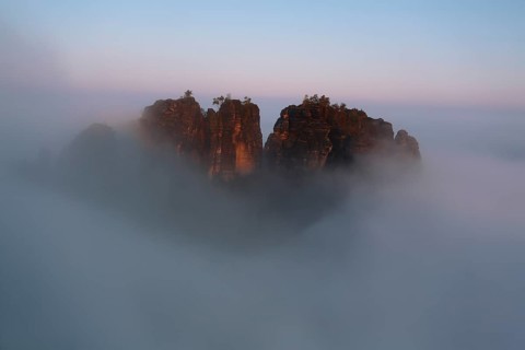 Autumn fog at sunrise
