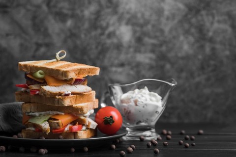 Plate with toast sandwiches table