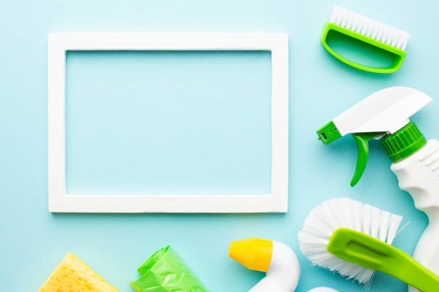 Frame mock up with cleaning products