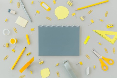 Top view stationery supplies table