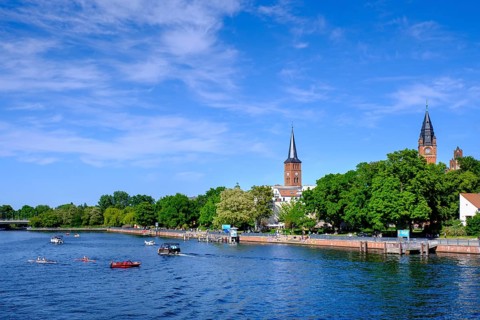 View of Koepenick old town with town hall across the Dahme