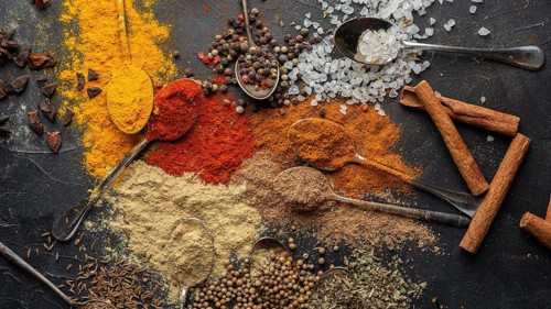 Flat lay delicious indian condiments