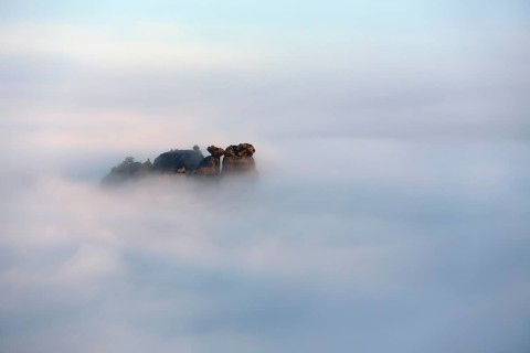 Autumn fog at sunrise