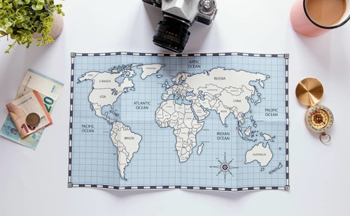 Tourism items assortment top view