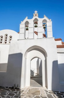 Archway with bells of the Chapel of Agios Antonios and Greek Orthodox Church of Metamorfosi Sotiros