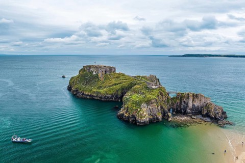 St. Catherines Island and fort from a drone