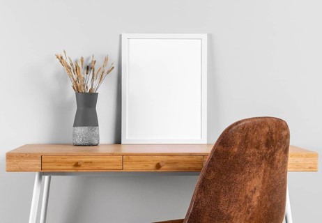 Frame mock up table beside vase