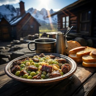 Pea soup with sausage and bread