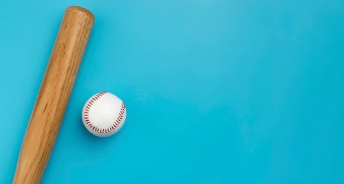 Top view baseball with bat copy space