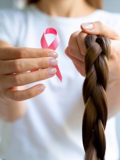 Girl holding up braid ribbon