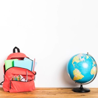 School bag with globe table