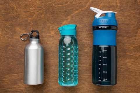 Thermos fitness bottles water top view