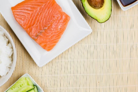 Top view sushi ingredients