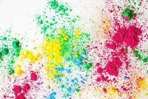 Overhead view holi powder white background