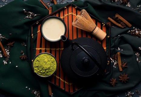 Top view set japanese tea